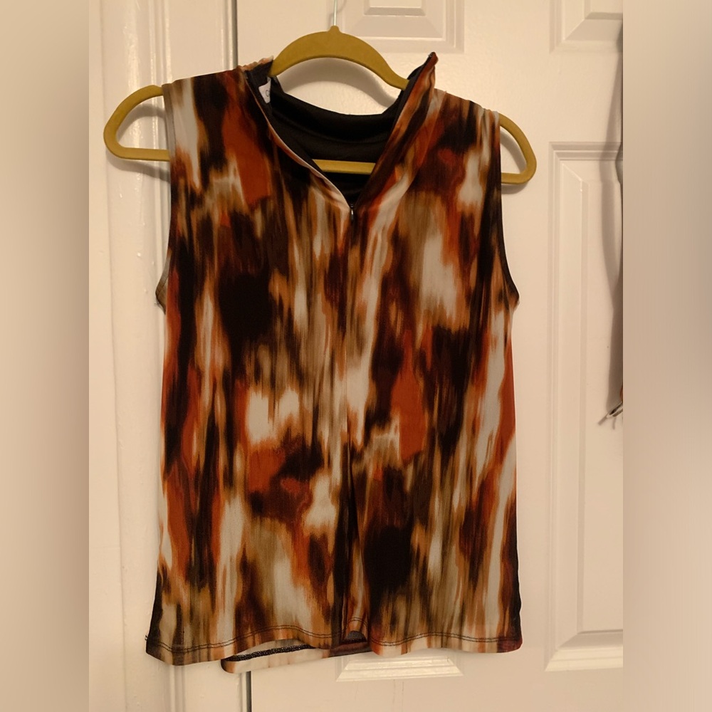 Calvin Klein brown patterned zip up tank small